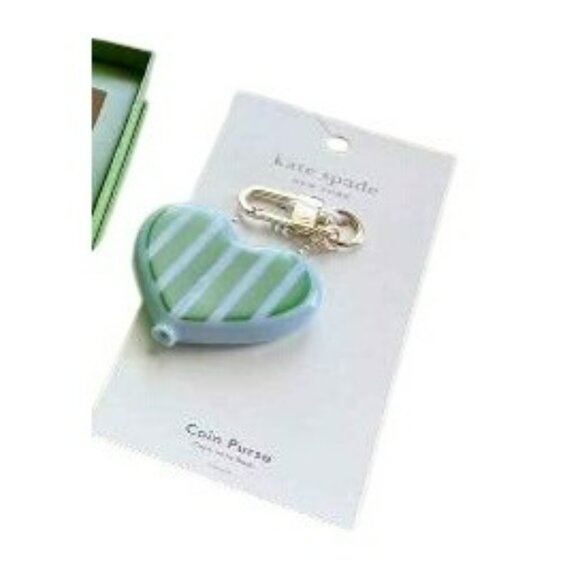 Kate Spade New York X Target Green Blue Striped Heart Coin Purse Keychain Limite - Picture 4 of 4
